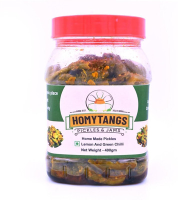 Homytangs Homemade Lemon & Green Chilli Pickle Achar | Traditional Achar Lemon, Green Chilli Pickle(400 g)