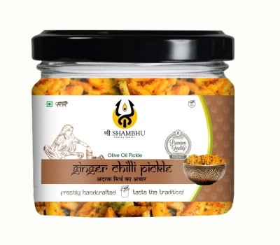 Shri Shambhu Adrak Mirch Achar in Extra Virgin Olive Oil | Ginger Chilli Pickle | Glass Jar | Green Chilli, Ginger Pickle(300 g)