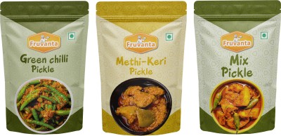 Fruvanta Mix Pickle, Green Chilli Pickle and Methiua Keri Pickle(Methi Mango)(200gm X 3) Mango Pickle(3 x 200 g)