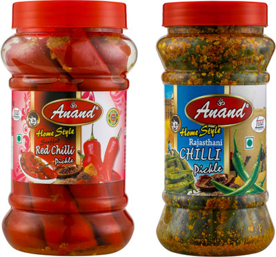 ANAND Home Made Red Chilli 400gmand Green Chilli 300gmCombo Red Chilli, Green Chilli Pickle(2 x 350 g)