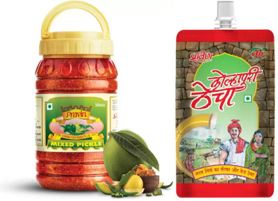 SUHANA Combo Fresh Mixed Pickle / Aachar 1kg Jar and Kolhapuri Thecha 100g Pouch Mixed Pickle(2 x 550 g)