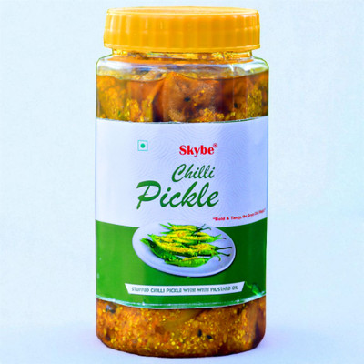SKYBE Homemade Authentic Tangy Spicy Green Chilli Pickle | Indian Traditional Flavor Green Chilli Pickle(500 g)
