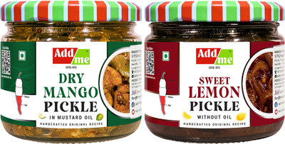 Add me Dry Mango Pickle, sukha North Indian aam ka achar 150gm and Sweet Lemon Pickle, khatta meetha nimbu ka achar 200gm Combo Pack Glass Jar Mango, Lemon Pickle(2 x 175 g)