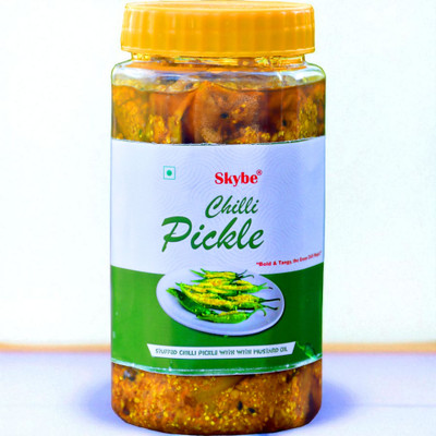 SKYBE Spicy Tangy Green Chilli Pickle | Desi Homemade Authentic Indian Flavour Green Chilli Pickle(500 g)