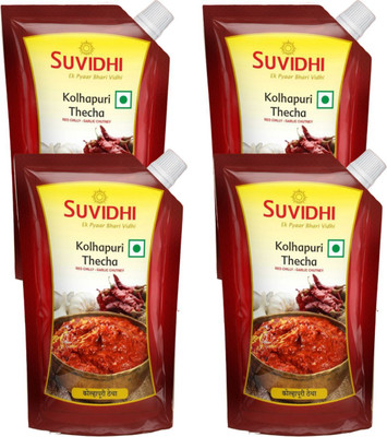 Suvidhi Kolhapuri thecha Pichku (Pack of 4) Red Chilli, Garlic Pickle(4 x 100 g)