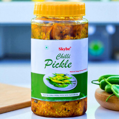 SKYBE Homemade Spicy Green Chilli Pickle | Tangy Authentic Indian Taste of Tradition Green Chilli Pickle(500 g)