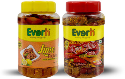 Everin Tasty Tangy and Ticklish Lemon, Red Chilli Pickle(2 x 250 g)