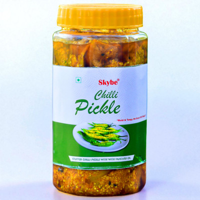SKYBE Authentic Homemade Green Chilli Pickle | Tangy Spicy Traditional Indian Taste Green Chilli Pickle(500 g)