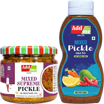 Add me Rajasthani homemade Mix Achar 200gm,Mango Chilli Lemon Carrot ker Ginger karonda lasoda Fruit Pickle & Mixed Pickle Chutneys, 210gm Mix achar Chutney Masala of Mango Chilli Lemon Ginger red Chilli Mixed Vegetable Pickle(2 x 205 g)