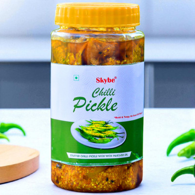 SKYBE Spicy Tangy Green Chilli Pickle | Authentic Homemade Taste of Indian Tradition Green Chilli Pickle(500 g)