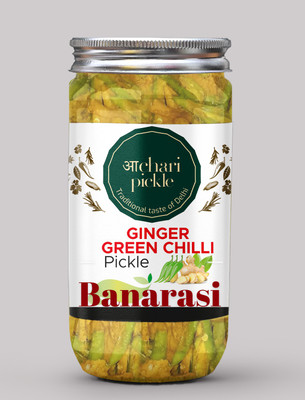ACHARI PICKLES Banarasi Ginger+Green Chilli Pickle-Banarasi Style-Adrak Harimirch Achar/Achaar Ginger, Green Chilli Pickle(400 g)