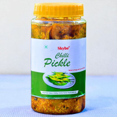 SKYBE Tangy and Flavourful Green Chilli Pickle Made with Pure Spices Green Chilli Pickle(500 g)