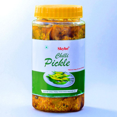 SKYBE Desi Tangy Spicy Green Chilli Pickle | Traditional Homemade Indian Taste Green Chilli Pickle(500 g)