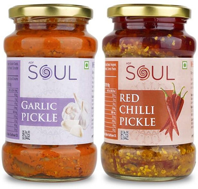 SOUL Pickle in Sunflower Oil Pack of 2 Garlic, Red Chilli Pickle(2 x 390 g)
