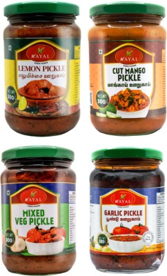 Kayal Pickle Combo Pack Pack of 4 Mango, Mixed, Garlic, Lemon Pickle(4 x 300 g)