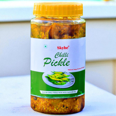 SKYBE Traditional Homemade Green Chilli Pickle | Tangy Spicy Authentic Flavor Green Chilli Pickle(500 g)
