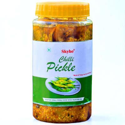 SKYBE Tangy Spicy Green Chilli Pickle | Authentic Handmade Taste | 500g Green Chilli Pickle(500 g)