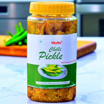 SKYBE Authentic Tangy Green Chilli Pickle | Pure Homemade Traditional Indian Taste Green Chilli Pickle(500 g)