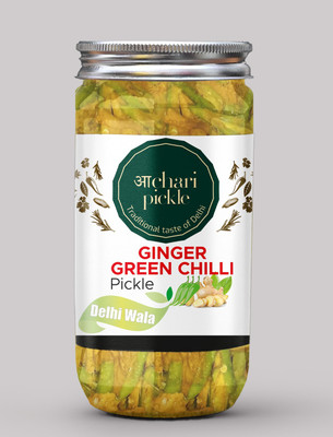 ACHARI PICKLES Homemade Ginger+Green Chilli Pickle - Delhiwala Style-Adrak Harimirch Ka Achar Ginger, Green Chilli Pickle(400 g)