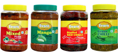 Everin Tangy Mango250G,Red Chilli250G,Mixed250G and green Chilli250G combo Mixed Vegetable Pickle(4 x 0.25 kg)