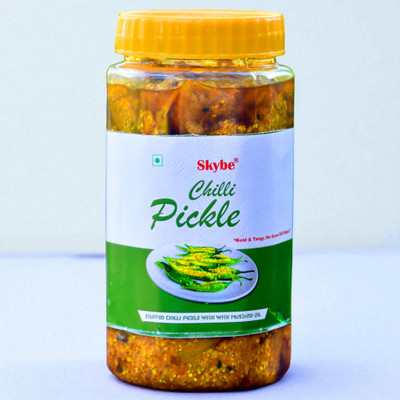 SKYBE Homemade Green Chilli Pickle | Tangy Spicy Taste of Authentic Indian Recipe Green Chilli Pickle(500 g)