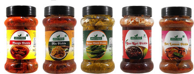 GREEN PIECE Gor-Keri ,Hot Lemon ,Mango,Mix and Green Chilli Mango, Mixed Pickle(5 x 250 g)