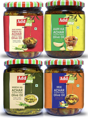 Add me Mango Pickle 500 gm, Mixed Pickles 500 gm, Green Chilli Pickles 500 gm and Aam Nimbu Mirch Achar 500 gm All in Extra Virgin Olive Oil, Total 2 Kg -4 in 1 Pickle Combo Pack Mango, Mixed Vegetable, Green Chilli, Olive, Lemon Pickle(4 x 0.5 kg) Add me Mango Pickle 500 gm, Mixed Pickles 500 gm, Green Chilli Pickles 500 gm and Aam Nimbu Mirch Achar 500 gm All in Extra Virgin Olive Oil, Total 2 Kg -4 in 1 Pickle Combo Pack Mango, Mixed Vegetable, Green Chilli, Olive, Lemon Pickle(4 x 0.5 kg)