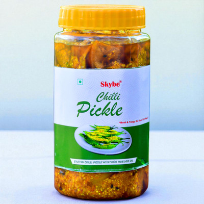 SKYBE Homemade Spicy Green Chilli Pickle for Indian Kitchen Taste Green Chilli Pickle(500 g)