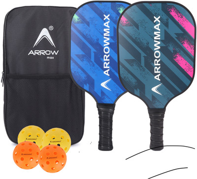ArrowMax Fiberglass 2pc Paddles,4 pc 40 holes Pickleball Ball,1pc Full Cover Set Pair Pickleball Paddle