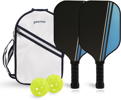 permo Pickleball Set-2 12mm Fiberglass Paddles 2 Outdoor Balls & 1 Lightweight Bag Pickleball Paddle