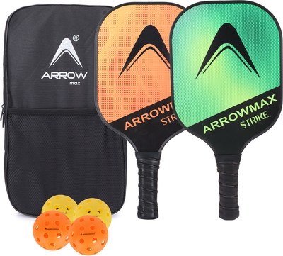 ArrowMax Fiberglass Pickleball Set,2 Paddles,4 Balls,1 Full Cover Pickleball Paddle