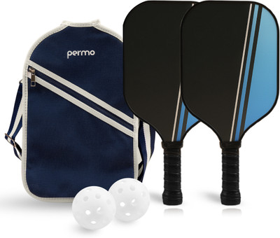 permo Pickleball Set-2 Fiberglass Paddles 12mm 2 Balls & 1 Bag Lightweight & Durable Pickleball Paddle