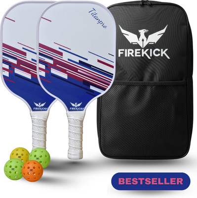 firekick TitanPro Premium GlassFiber Pickle Paddle Set(2 Paddles,4 Balls,1 Kit Bag) White Pickleball Paddle