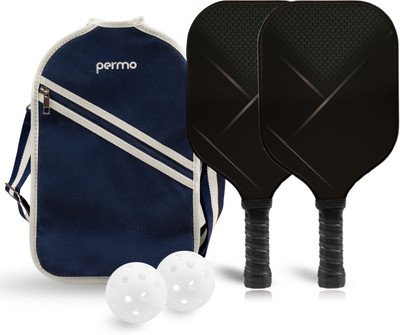 permo Pickleball Set-2 Fiberglass Paddles 14mm 2 Balls & 1 Bag Lightweight & Durable Pickleball Paddle