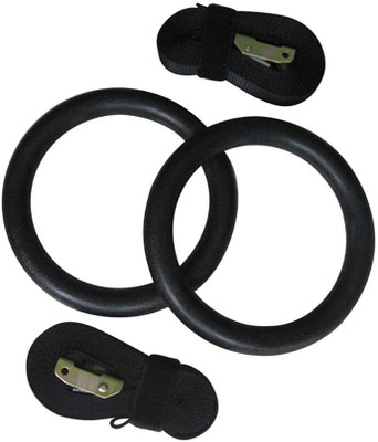 GJSHOP Gymnastic Rings with Heavy Duty Adjustable Straps for Gym, Home, Cross fit Pilates Ring(Black)