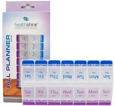 HealthShine AM/PM Pill Planner AM/PM Weekly Pill Tray Organizer, 7 Day Large Pill Box Pill Box(Clear)
