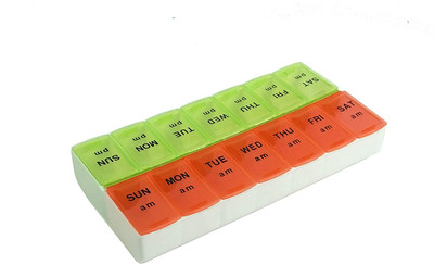 Ezyfit 7-Day AM/PM PILL BOX (2 DOSE) with Snap Lids Pill Box(Red Lime Green)