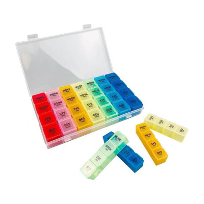 FLOVEIN 4 TIMES DAILY MULTICOLOR DETACHABLE 7 DAY WEEKLY PILL ORGANIZER BOX Pill Box(MULTICOLOR PILL CASES, TRANSPARENT BOX)