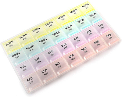 RABBONIX 28 Days Pill Medicine Organizer Reminder Storage Box 04 Week | Multicolor | Pack of 1 Pill Box(Multicolor)