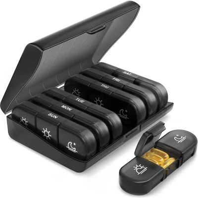 Naama MONDAY-SUNDAY Pill Box Organizer,21 Grids 3 Times One Day,Portable Travel Pill Box (Pack of 1) Pill Box(Black)