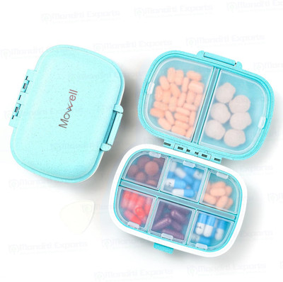 MOWELL 8 Compartments Travel Pill Organizer-Moisture proof Portable Pill Box Small Daily Pill Case Pill Box(Turkish Blue)