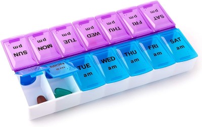 Kepzell 7-day 14 Grids 7 Days Weekly pill Case Medicine Tablet Dispenser Organizer Pill Box Pill Box(Blue pink)
