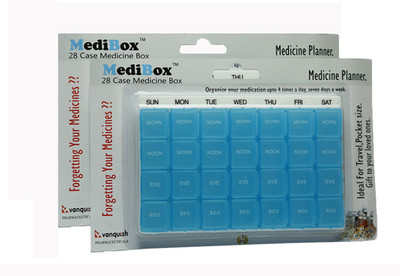 MediBox 28 Case Pill Organizer Box with 28 Compartments to Avoid Forgetting of Taking Medicines on Time _ 2 Pack Pill Box(Blue)