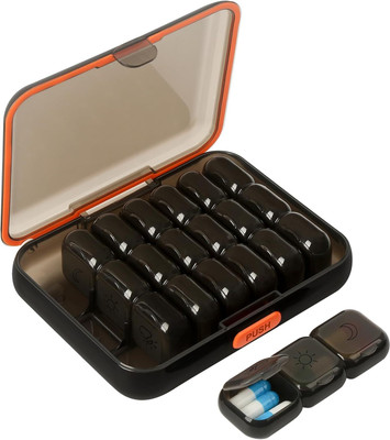 INKULTURE 7 Days Day 3 Times a Pill Box, Push Button Supplements Waterproof | 01 Pcs Pill Box(Black)