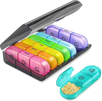 Lishonn 07 Weekly Medicine Organizer Box 03 Times a Day, Tablets Case Travel Pill Box Pill Box(Black, Multicolor)