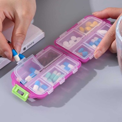 JUICIQ 1 Week Portable 2 Layer 10 Compartment Pill Box For Home Outdoor And Travelling 1 Pcs Pill Box(Multicolor)