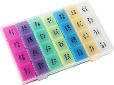 DoNain 4 Times a Day, 7 Days Daily Pill Organizers with 28 Compartments For Medicine Removable Weekly Travel Pill Box Organisers with 28 Total Compartments Pill Box(Multicolor)