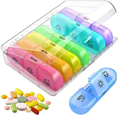 THEODORE 7 days Weekly pill organizer 3 times a day travel pill box 7 day pill case Pill Box(Multicolor)