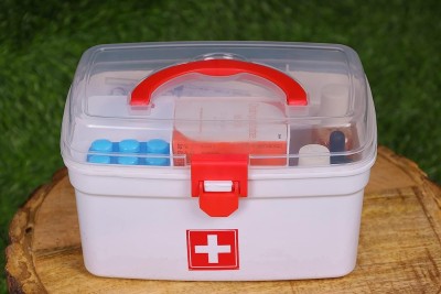 Divine Enterprise 1 First Aid Kit Emergency Medicine Box,Lid with Handle Portable for Home Camping Pill Box(Red, White)