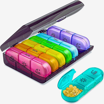 ADINOLOG 7 medicines organizer box Weekly Pill 3 Times a Day 7 Day Case Compartments Travel Pill Box(Black, ALL COLOR)